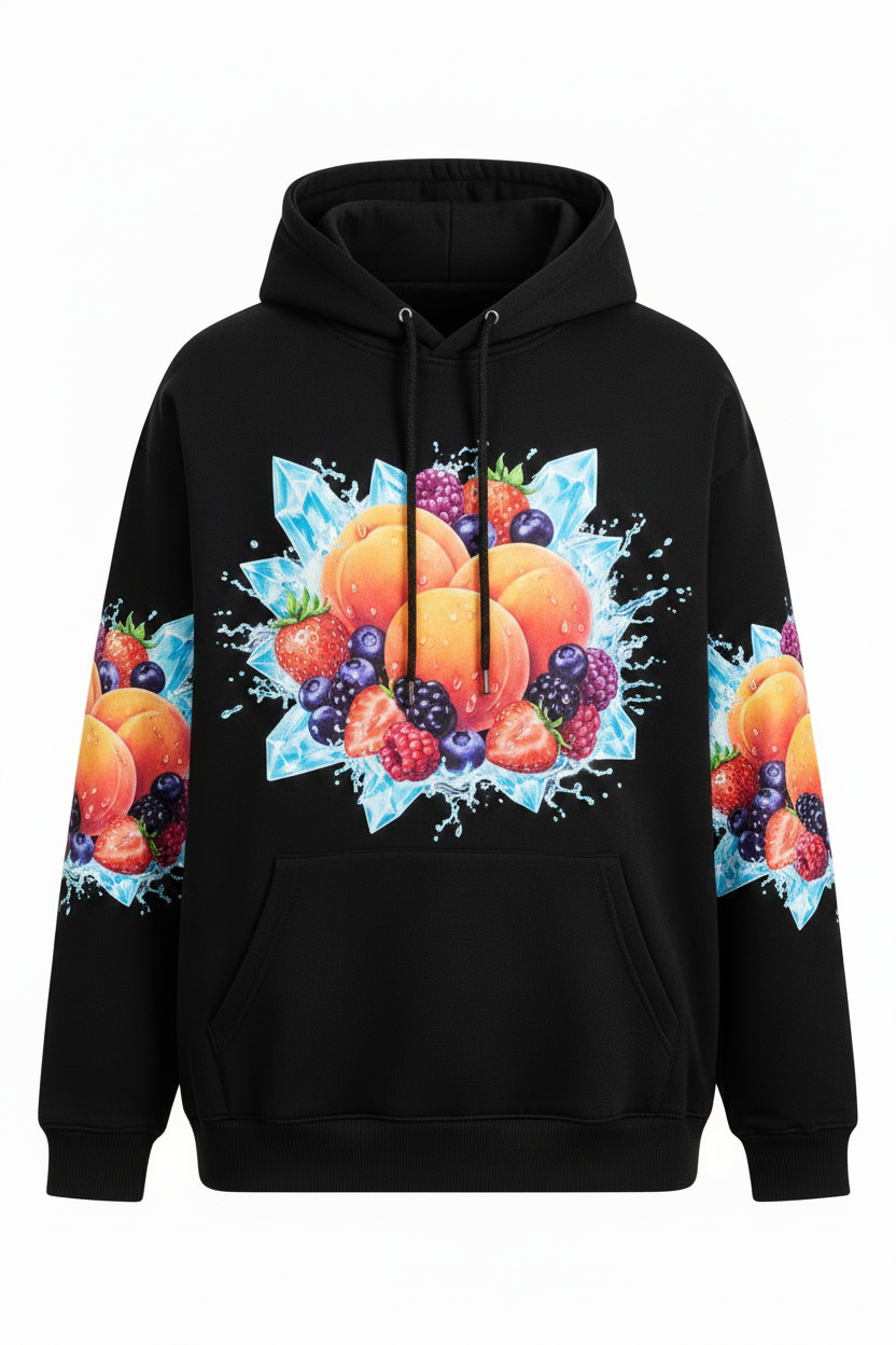 Flavourade Black Hoodie Packin' Peach Berry